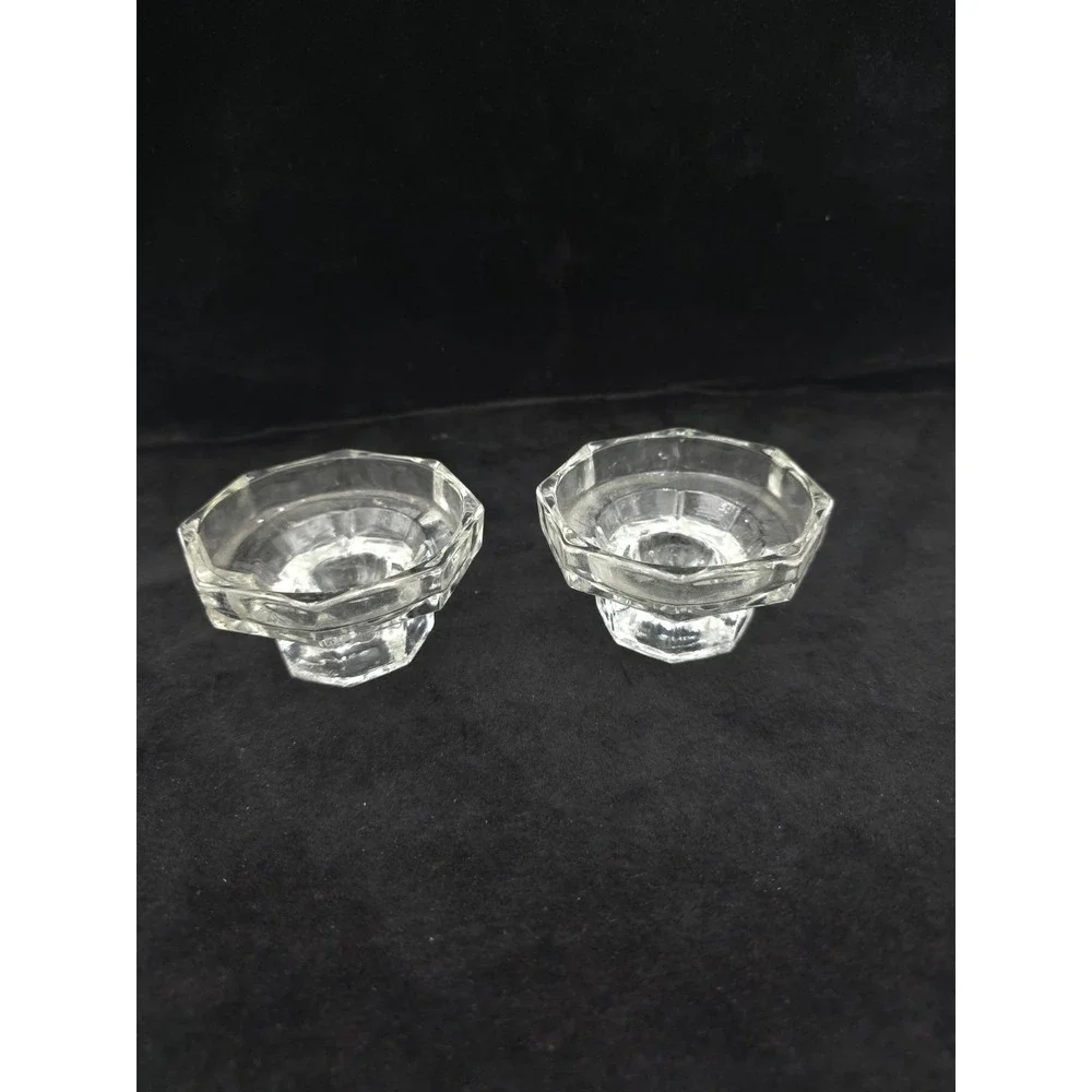 Clear‎ Glass Octagonal Candlesticks Candle Holders Set of 2 Vintage